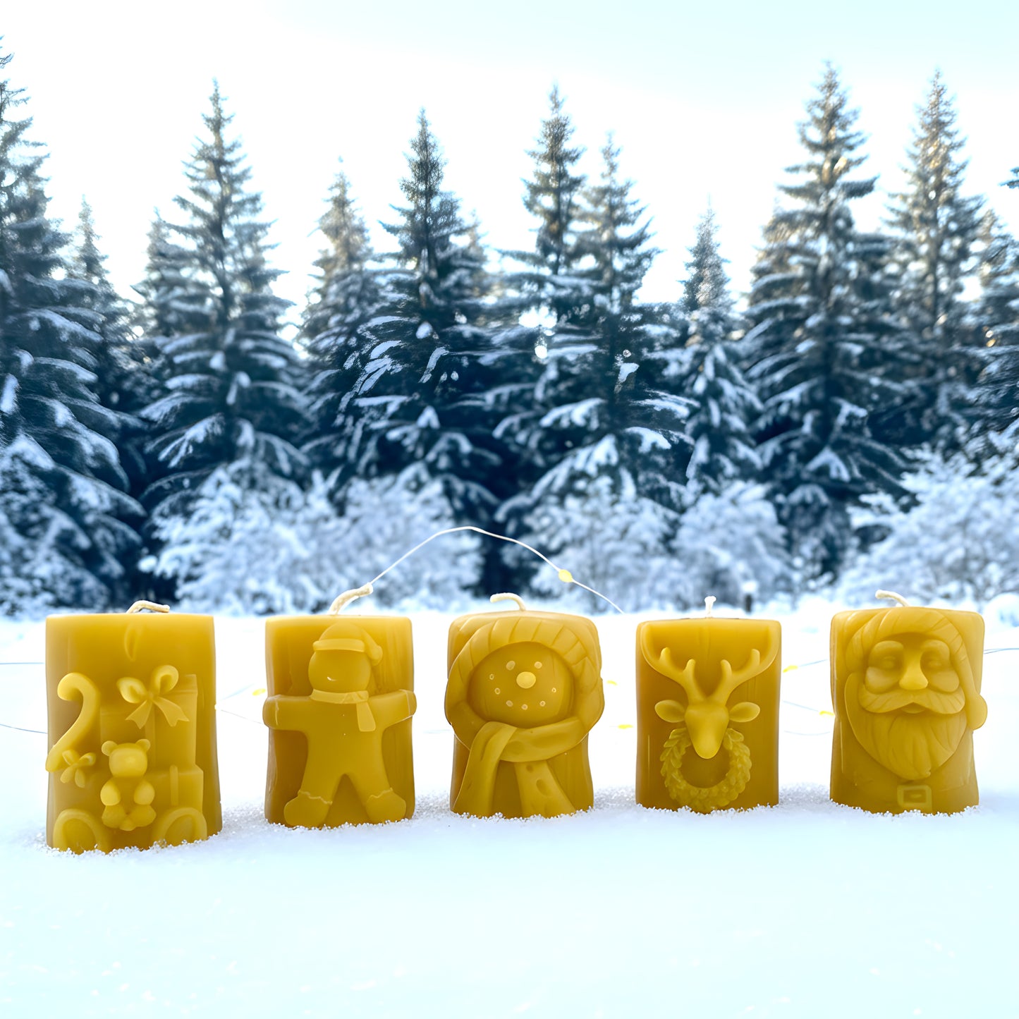 Christmas Beeswax Pillar Candles Santa Snowman Reindeer Gingerbread Holiday Gifts