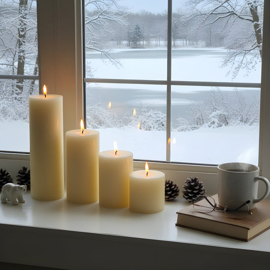 4" White Beeswax Pillar Candle Set