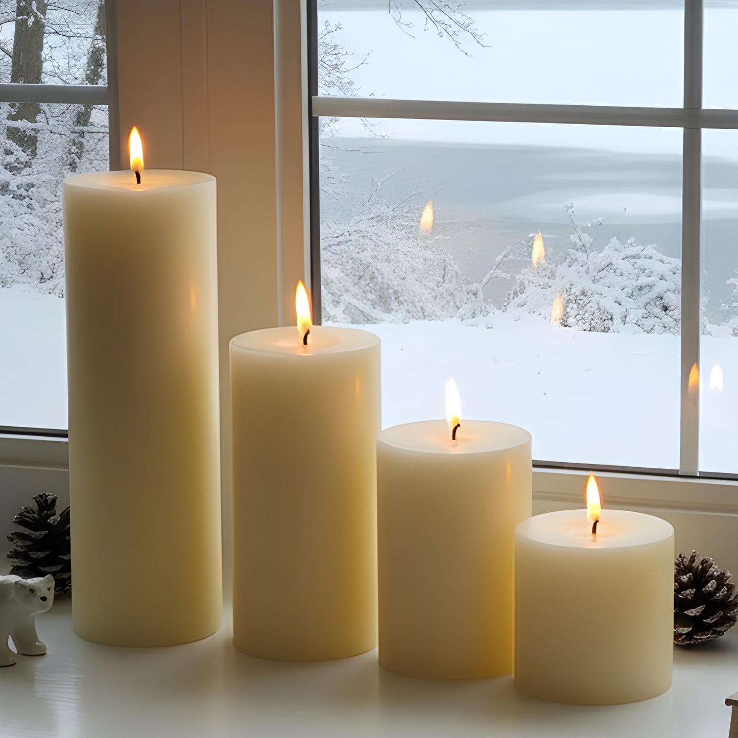 4" White Beeswax Pillar Candle Set