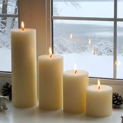 4" White Beeswax Pillar Candle Set
