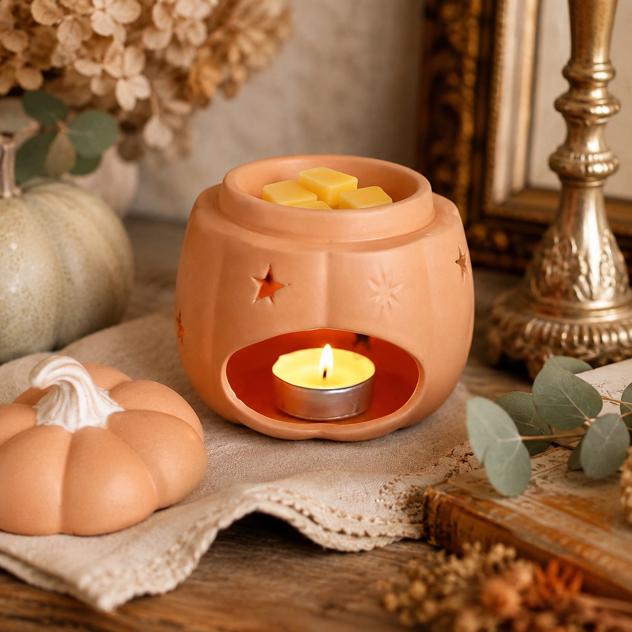 Ceramic Starry Pumpkin Wax Warmer | Fall Tealight Tart & Oil Burner