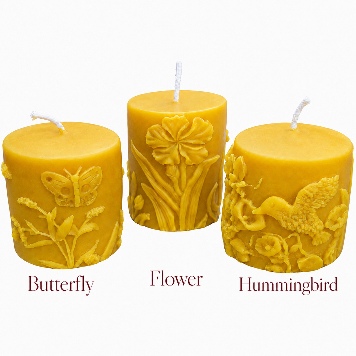 Butterfly | Hummingbird | Flower | Beeswax Pillars