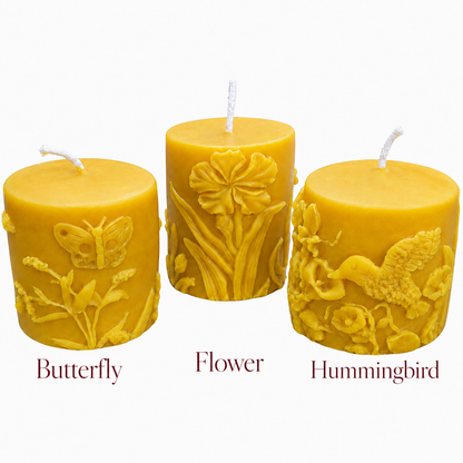 Butterfly | Hummingbird | Flower | Beeswax Pillars