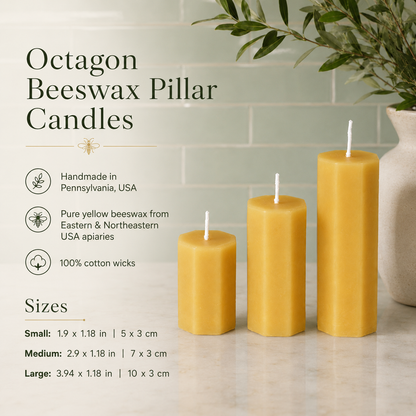 Octagon Beeswax Pillar Candles