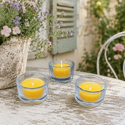 Clear Glass Tealight Holders, Optional Beeswax Candles