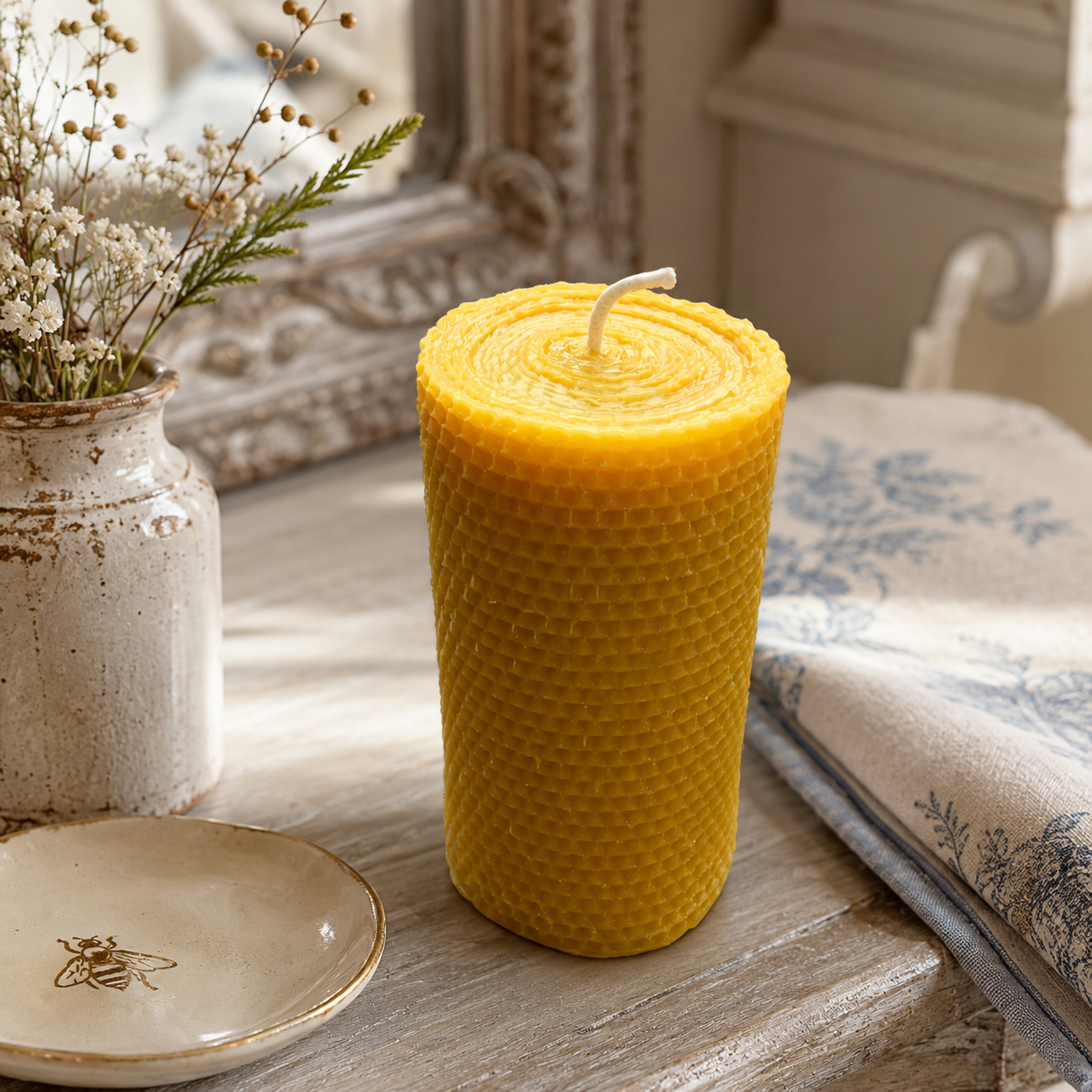 Large Honeycomb Beeswax Pillar Candle