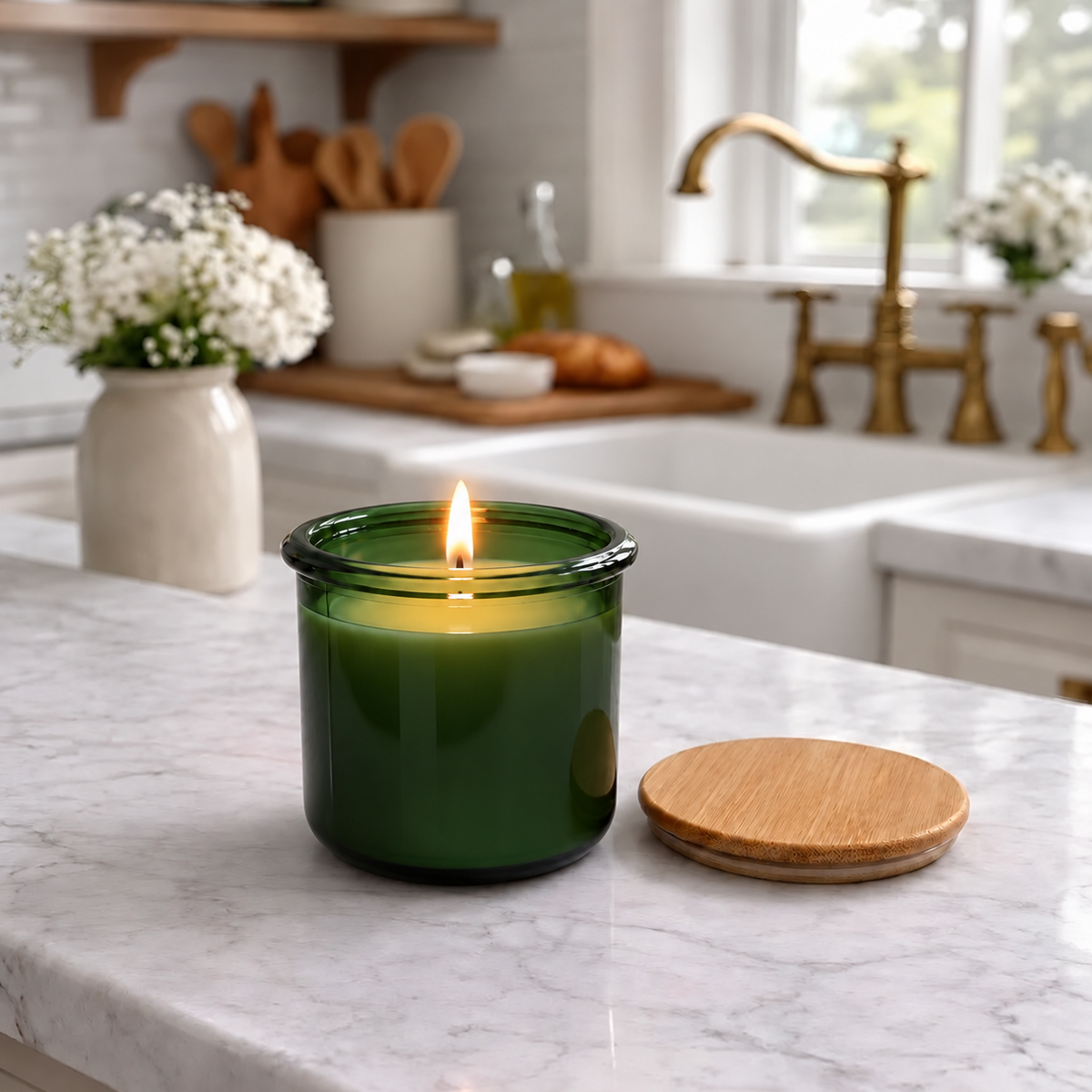 USA Beeswax Jar Candle in 10 Oz Spanish Recycled Glass Bamboo Lid