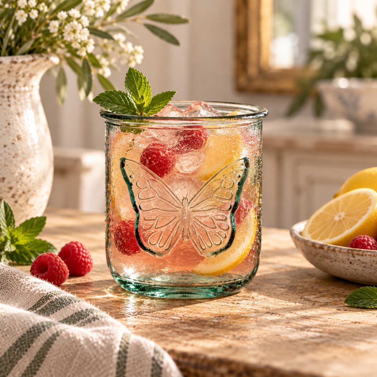 Butterfly Beeswax Candle – 10 oz Recycled Spanish Glass Jar with Bamboo Lid Hand Poured in USA