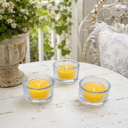 Clear Glass Tealight Holders, Optional Beeswax Candles