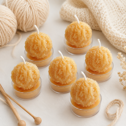 Yarn Ball Beeswax Tealight Candles