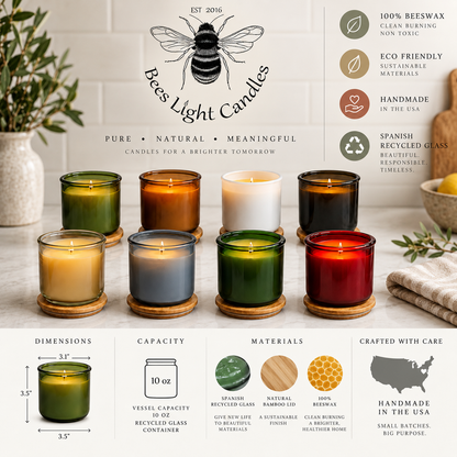 USA Beeswax Jar Candle in 10 Oz Spanish Recycled Glass Bamboo Lid