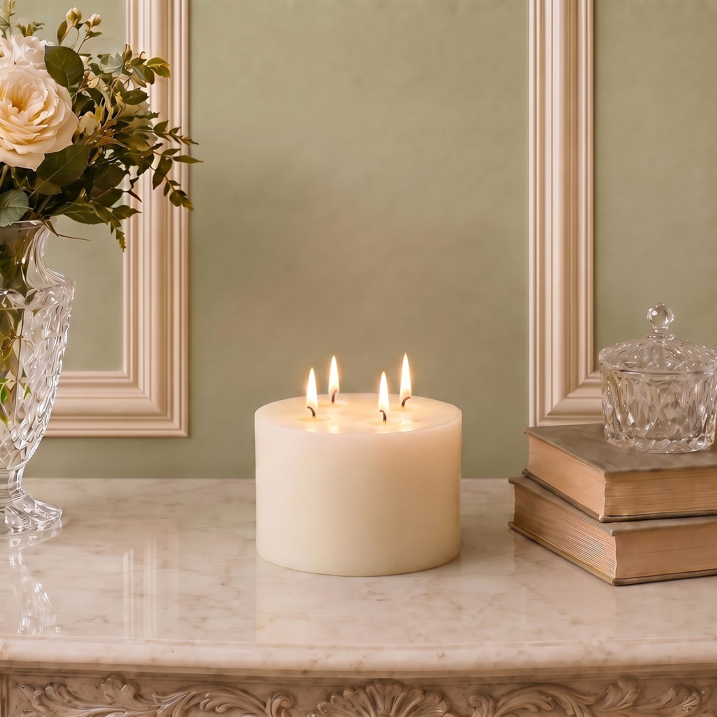 Giant 6 Inch Wide White Beeswax 4 Wick Candles 7 Sizes