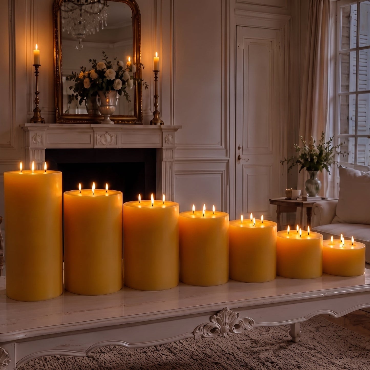 Giant 6 Inch Wide Yellow Beeswax 4 Wick Candles