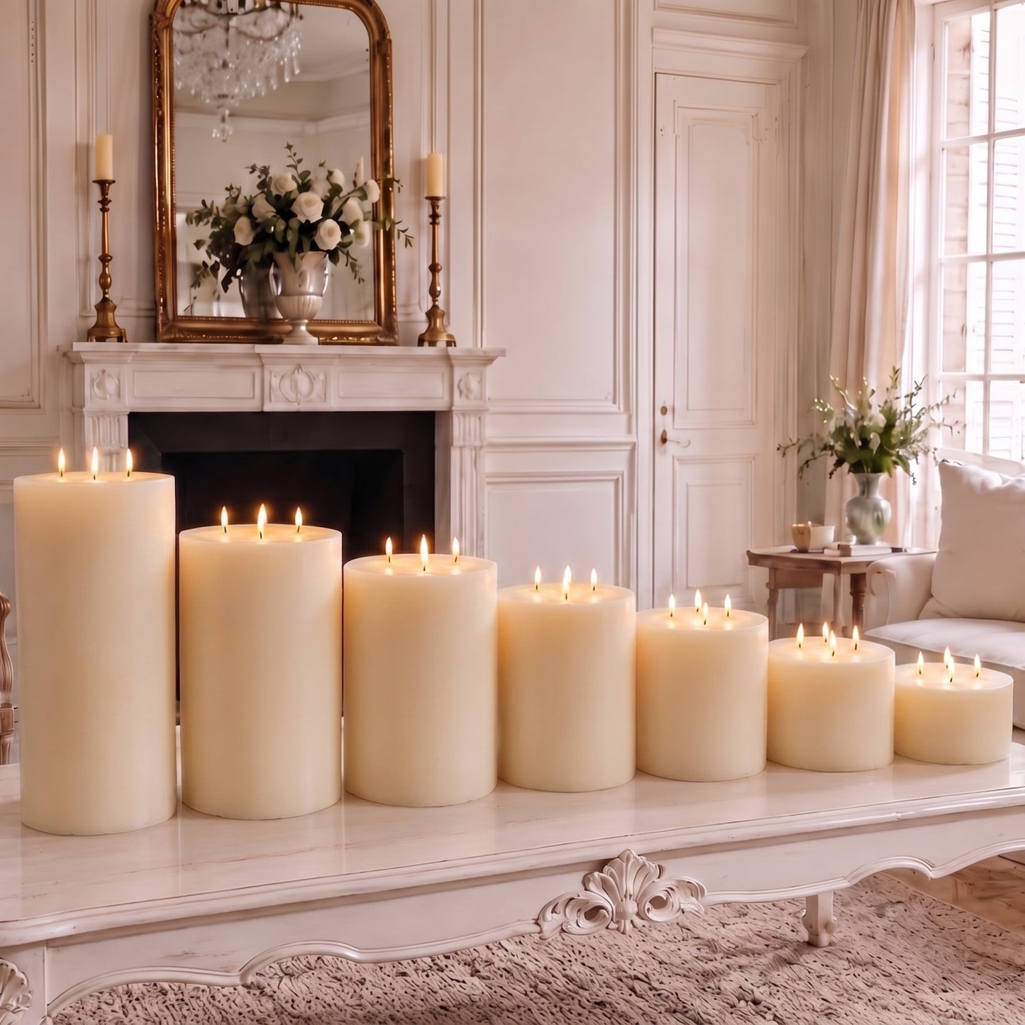 Giant 6 Inch Wide White Beeswax 4 Wick Candles 7 Sizes