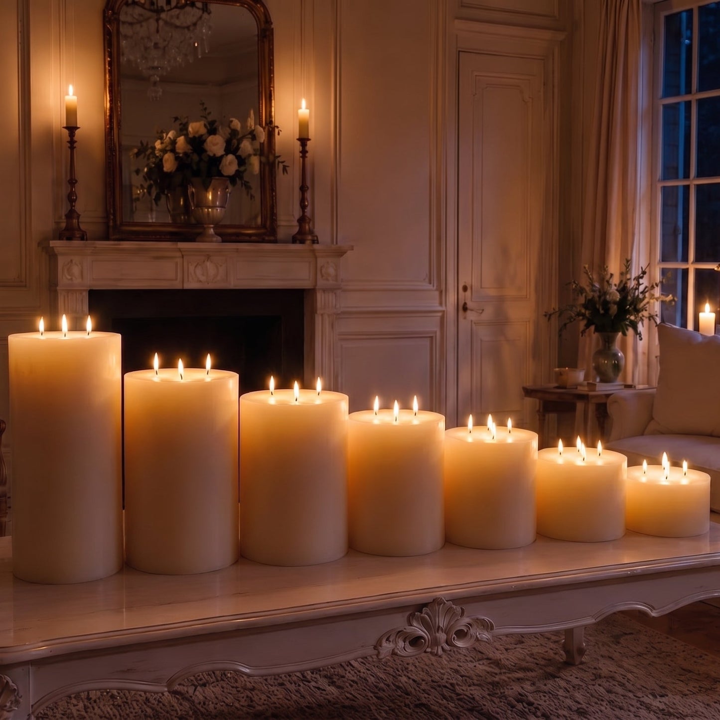 Giant 6 Inch Wide White Beeswax 4 Wick Candles 7 Sizes