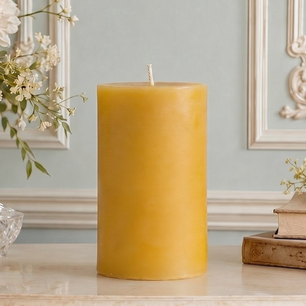 4x6 Inch Yellow Beeswax Pillar Candle
