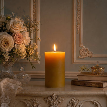 4x6 Inch Yellow Beeswax Pillar Candle