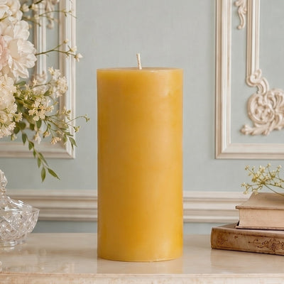 4x8 Inch Yellow Beeswax Pillar Candle
