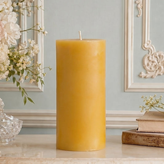 4x8 Inch Yellow Beeswax Pillar Candle