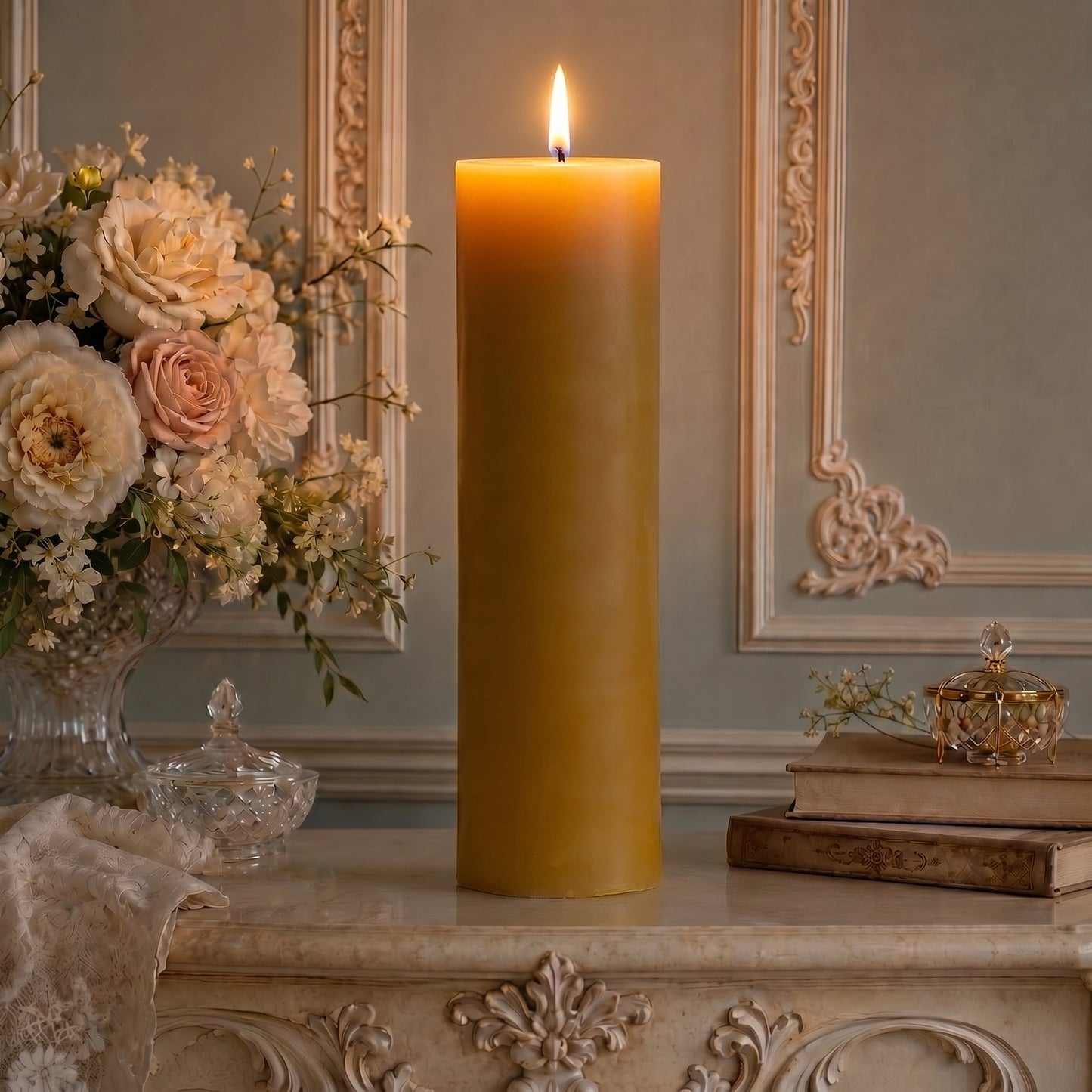 4x14 Inch Yellow Beeswax Pillar Candle