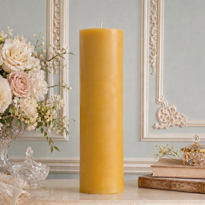 4x14 Inch Yellow Beeswax Pillar Candle