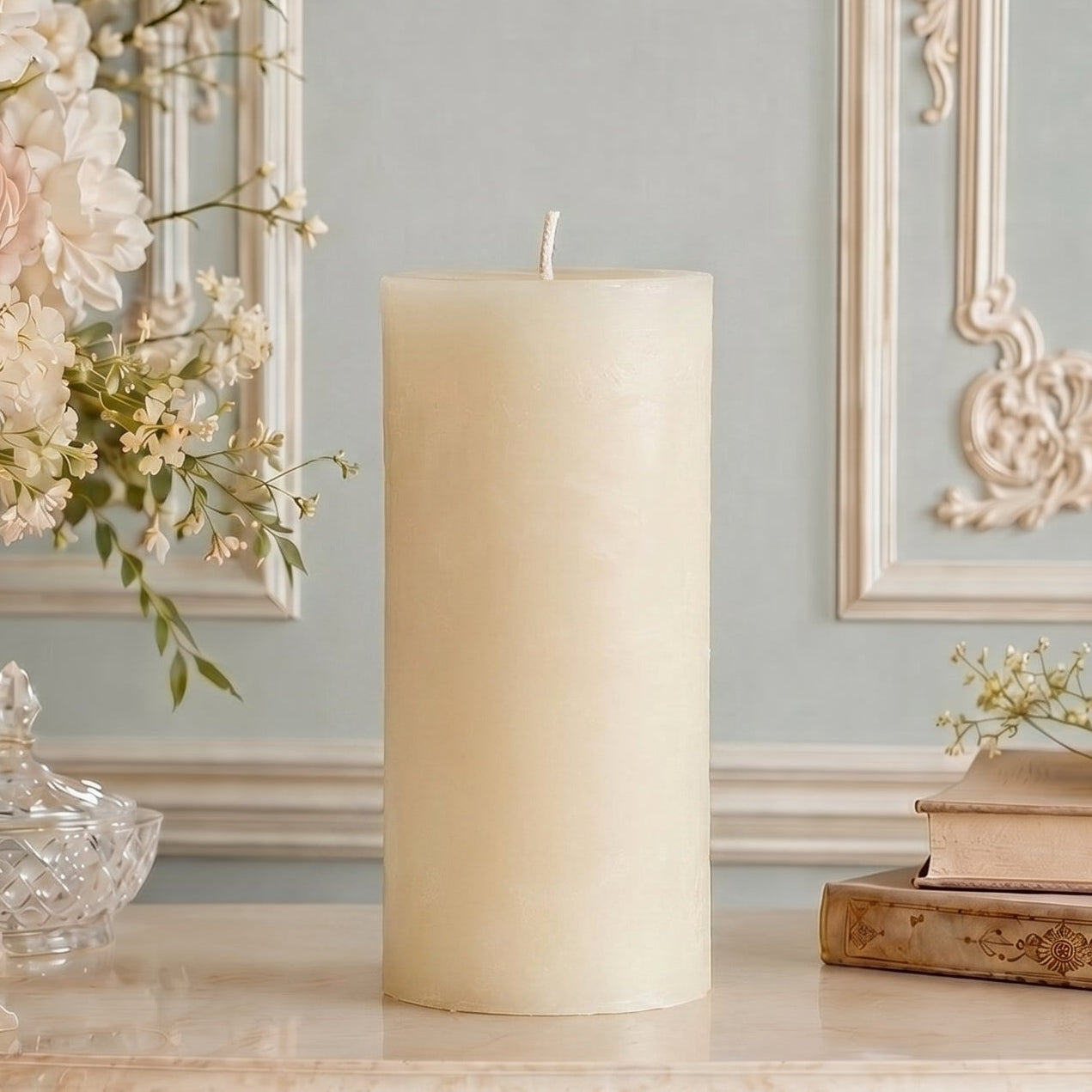 4x8 Inch White Beeswax Pillar Candle