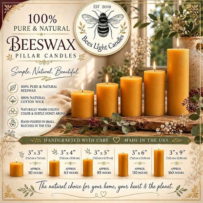 3 Inch Yellow Beeswax Pillar Candles