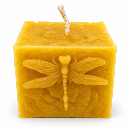 Square Dragonfly Beeswax Pillar Candle