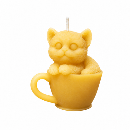 Kitty Cat Tea Cup Beeswax Candle