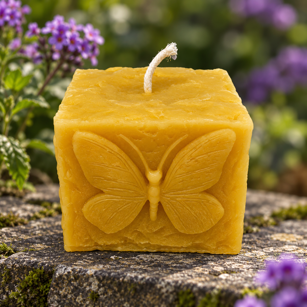 Square Butterfly Beeswax Pillar Candle