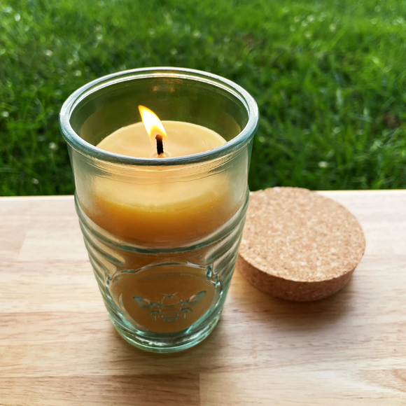 Beeswax Candle in Honeybee Glass Jar - Bees Light Candles