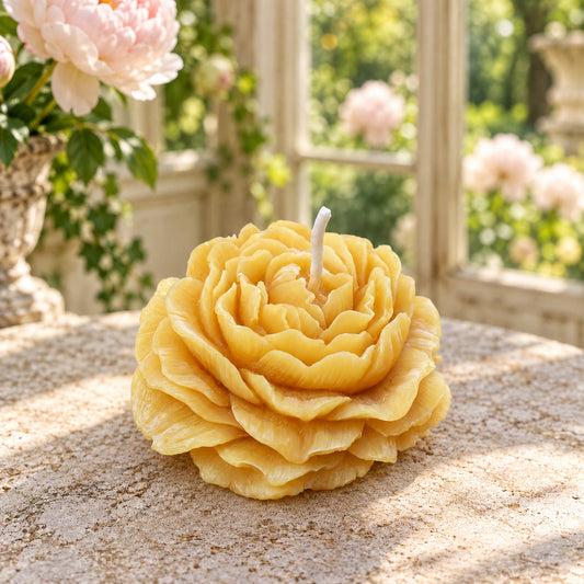 Peony Flower Beeswax Candle