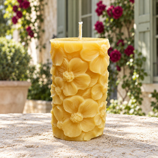 Floral Pillar Beeswax Candle