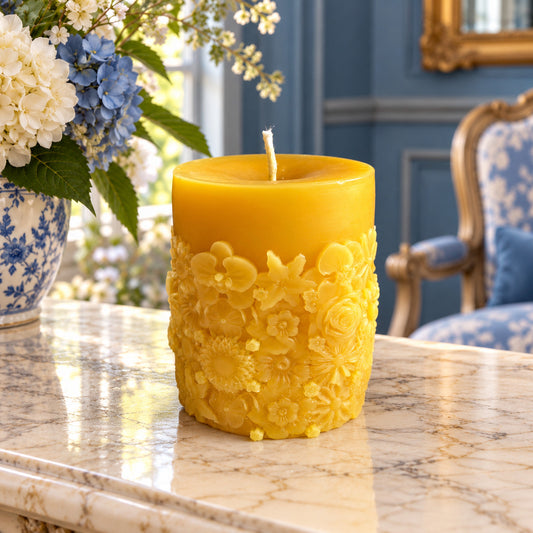 Boho Flower Garden Beeswax Pillar Candle