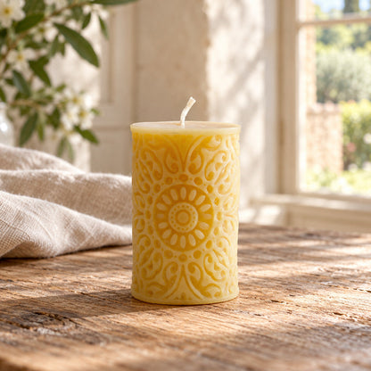 Boho Pattern Beeswax Pillar Candle