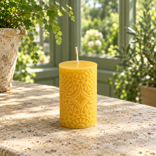 Boho Pattern Beeswax Pillar Candle