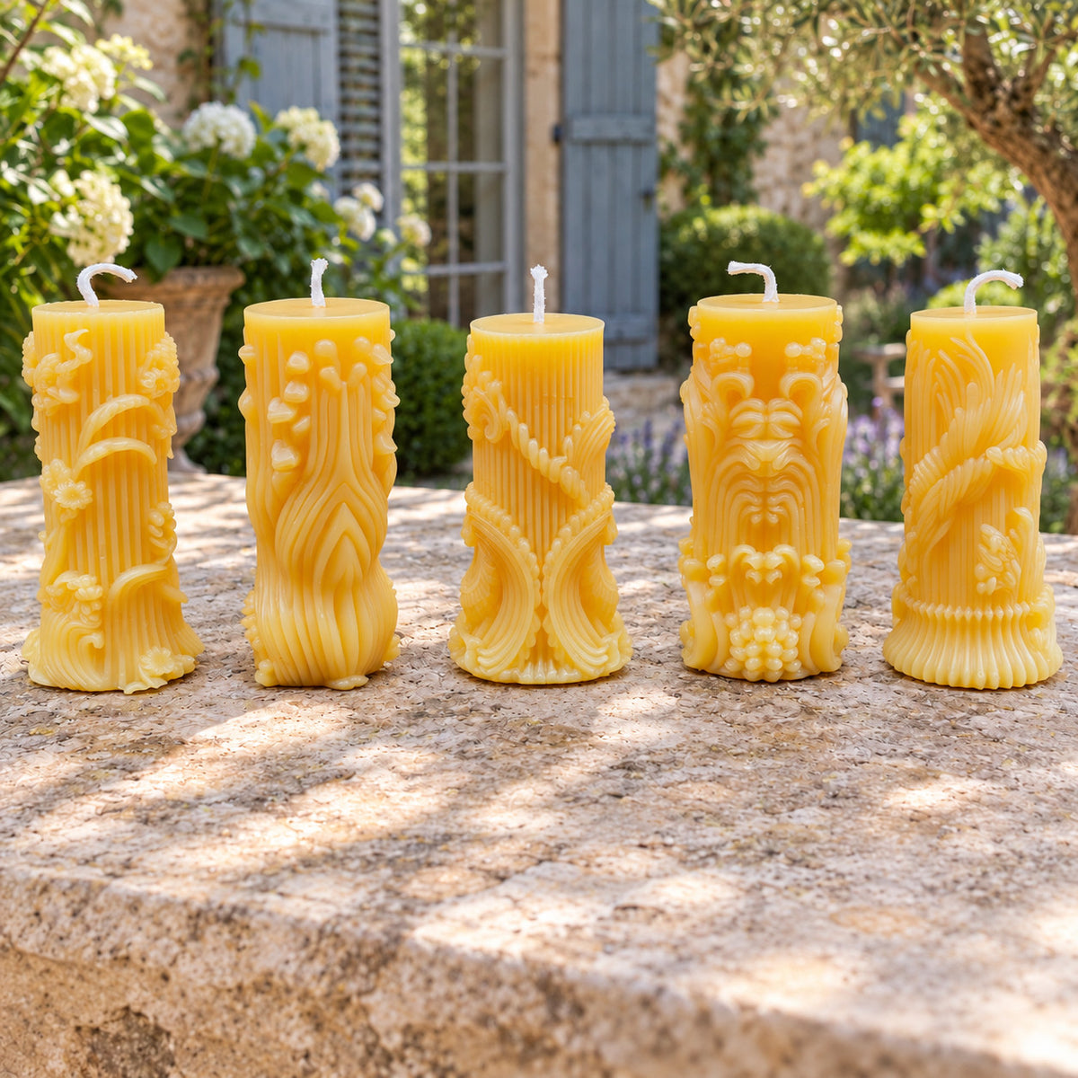 Modern Botanical Beeswax Candle Set of 5