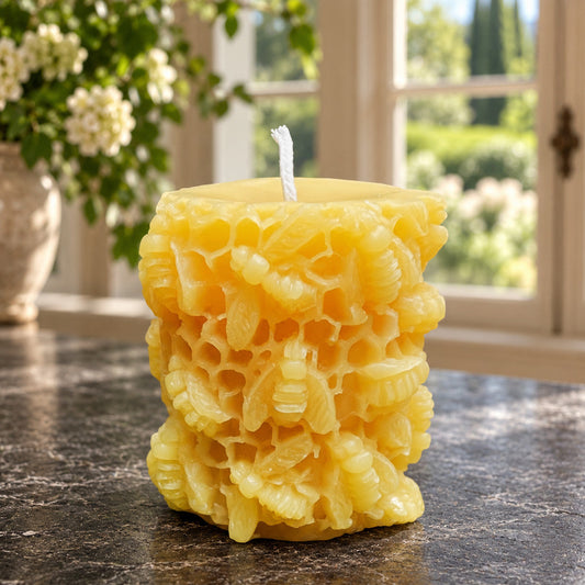 Honeycomb Bees Beeswax Pillar Candle