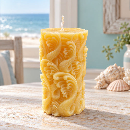 Wave Beeswax Pillar Candle