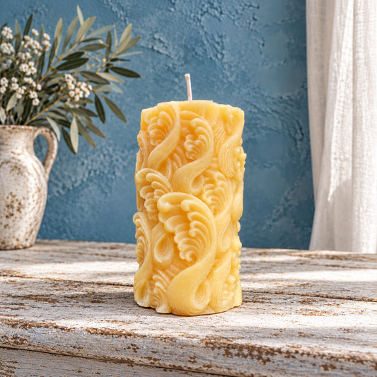 Wave Beeswax Pillar Candle
