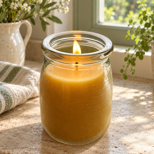 Large Cork Top Glass Jar Beeswax Candle