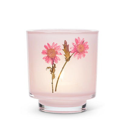 Frosted Glass Votive Candle Holder With Pressed Flowers Set of 4