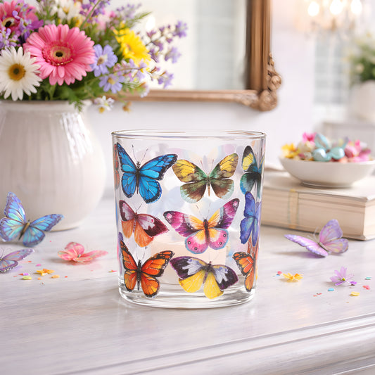 Colorful Butterflies Votive Glass 3 Inch Holder