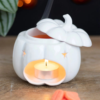 White Jack-O'-Lantern Oil Burner | Ceramic Halloween Pumpkin