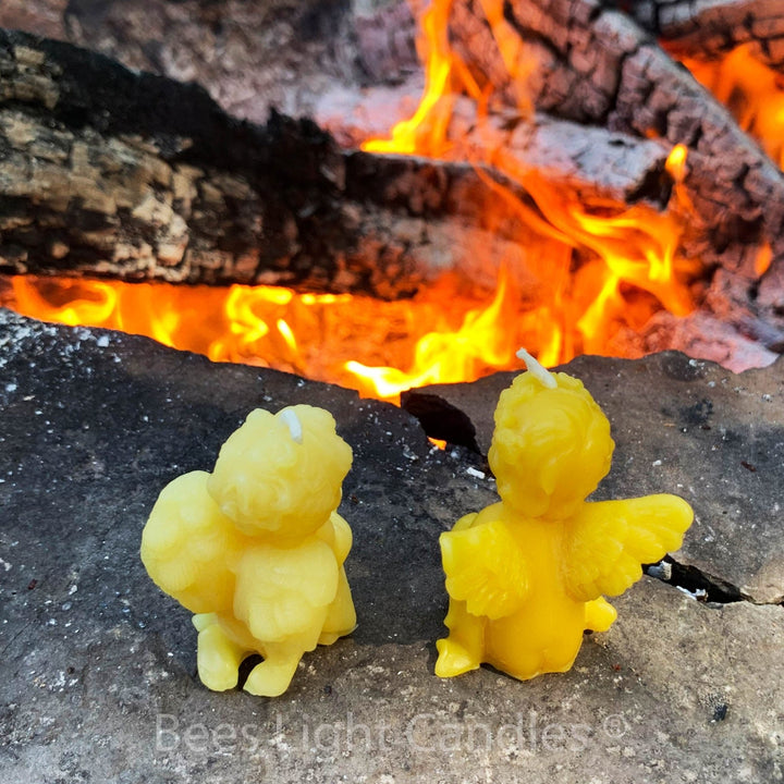 Angel Beeswax Candles | All Natural Yellow Beeswax Candle Set | Cupid | Christmas | Holiday | Heaven | Hell | Angels Wings | USA Honey Scent - Bees Light Candles