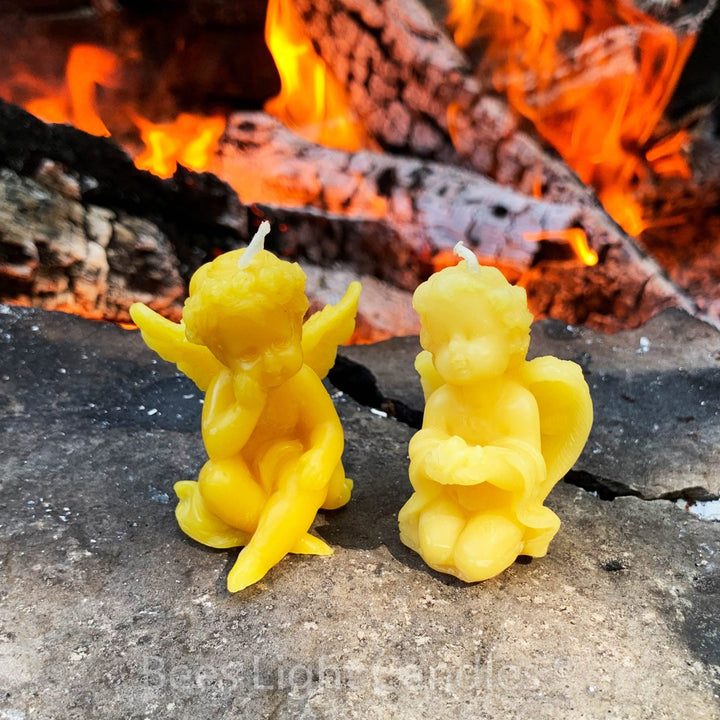 Angel Beeswax Candles | All Natural Yellow Beeswax Candle Set | Cupid | Christmas | Holiday | Heaven | Hell | Angels Wings | USA Honey Scent - Bees Light Candles