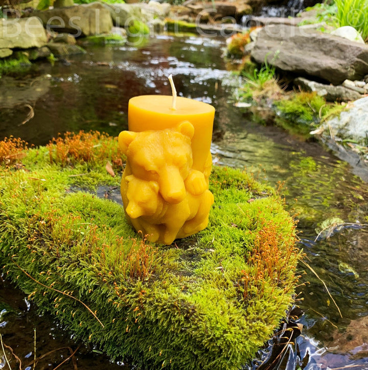 Bear Beeswax Candle | 100% All Natural Bees Wax | Custom Designed Mold | Wild Grizzly Candles | Black Bear with Cub | Forest | Nature Lovers - Bees Light Candles