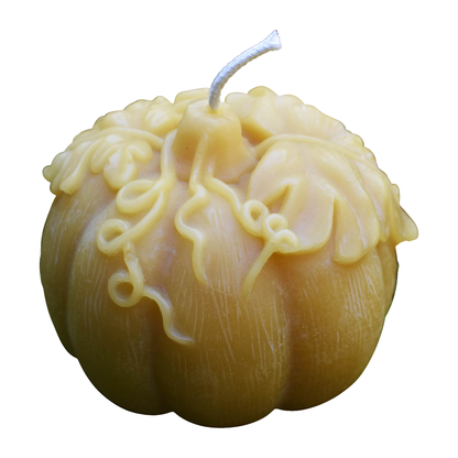 Large Pumpkin Beeswax Candle on a pure white background