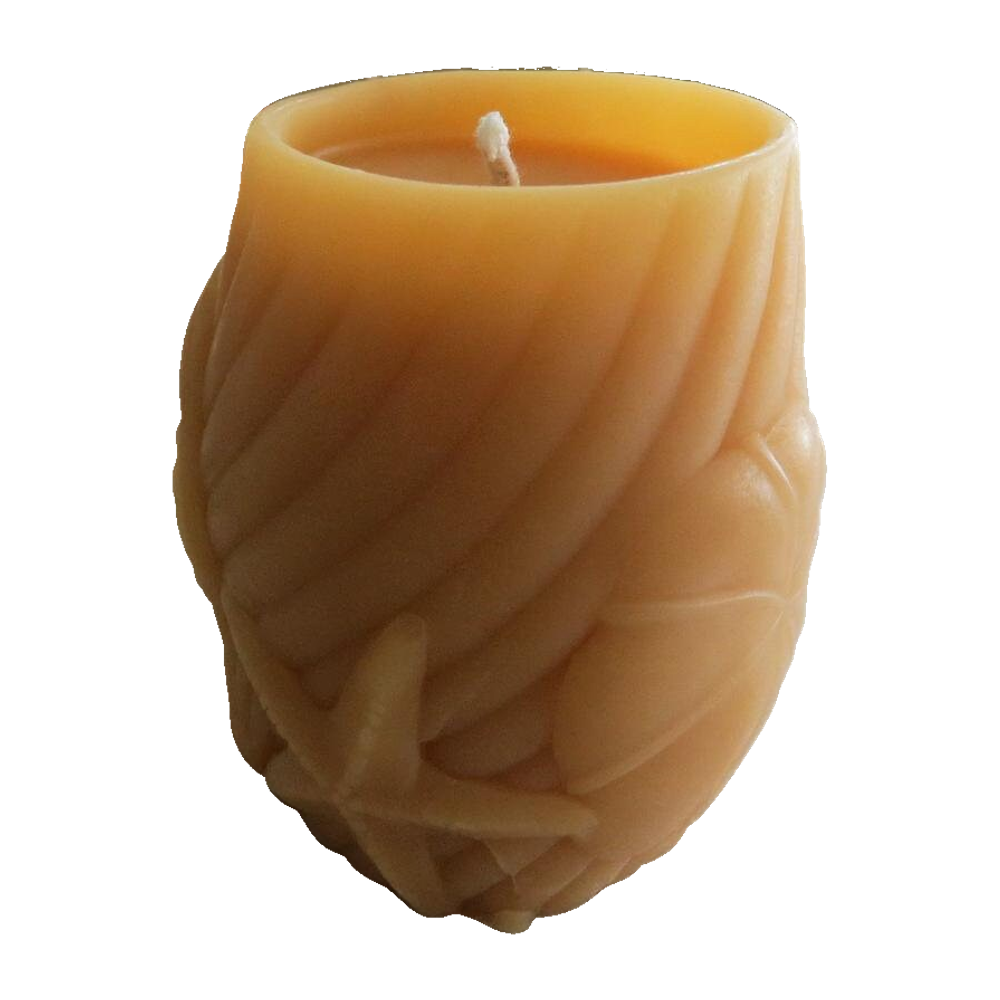 One Seashell Pillar beeswax candle on a white background — Seashell Pillar option
