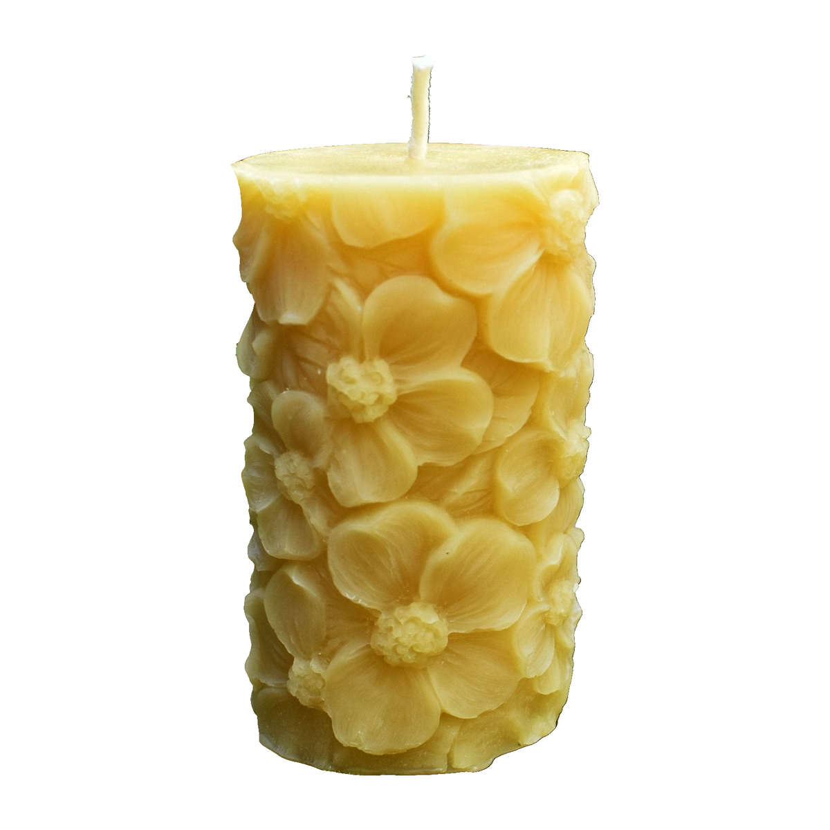 Floral Pillar Beeswax Candle on a white background